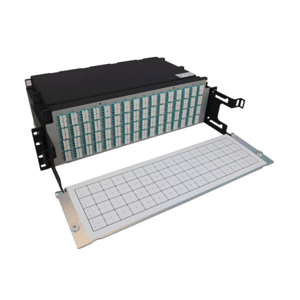 fa7157f0edeee366fec20134fe0d7801 Tripp Lite series Preloaded Fiber Patch Panel, 3U - 64x (12F MTP/MPO-PC to 4x LC Duplex F/F) 8F Trunk Cables, OM4 Multimode, 3 m (9.8 ft.)