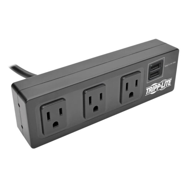 Tripp Lite series Protect It! 3-Outlet Surge Protector with Desk Clamp, 10 ft. Cord, 510 Joules, 2 USB Charging Ports, Black Housing