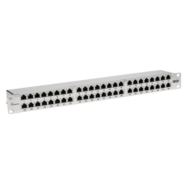 fb826cc0fa7b9e54f72d32237797ba5c Tripp Lite series Cat5e/Cat6 48-Port Patch Panel - Shielded, Krone IDC, 568A/B, RJ45 Ethernet, 1U Rack-Mount, TAA - N252-048-SH-K