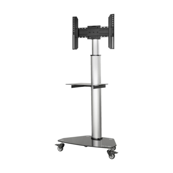 fbef94262e7ac3a14d55b1722bd16ef1 Tripp Lite series Premier Rolling TV Cart for 37” to 70” Displays, Black Glass Base and Shelf, Locking Casters