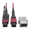 Tripp Lite series MTP/MPO Parallel Optics Base-8 Migration Fiber Adapter, Polarity C to B, 12 Fiber, 40GB/100GB, OM4 M/F, Magenta, 8 in.