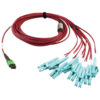 fd62f5c6de45d607e2b4b37bfa511944 Tripp Lite series 400G Multimode 50/125 OM4 Plenum Fiber Optic Breakout Cable, 16F MTP/MPO-APC to (x4) LC Duplex (F/M), Magenta, 5 m
