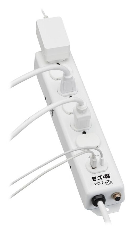 Tripp Lite series Safe-IT UL 1363 Medical-Grade Power Strip, 6 Hospital-Grade Outlets, USB Charging, Safety Covers, Antimicrobial, 15 ft. Cord