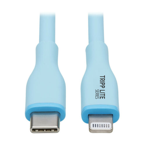 Tripp Lite Safe-IT USB-C to Lightning Antibacterial Sync/Charge Cable (M/M), Ultra Flexible, MFi Certified, Light Blue, 6 ft. - M102AB-006-S-LB