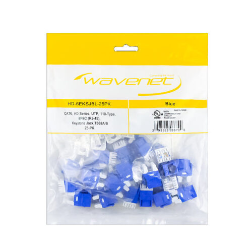 CAT6, HDJ-Series, UTP, 110-Type, 8P8C (RJ-45), Keystone Jack T568A/B - Blue 25-Pack