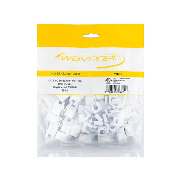 HD-6EKSJWH-25PK Image CAT6, HDJ-Series, UTP, 110-Type, 8P8C (RJ-45), Keystone Jack T568A/B - White 25-Pack