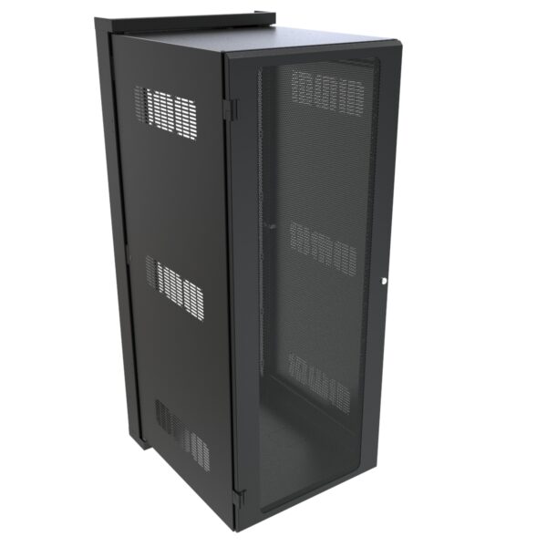 Hammond HWM Series 32U Swing-Out Wall Mount Rack Cabinet, 24.68 x 31.18 in, 26 in Center Section, 350 lb, Vented Door, Black, HWM2432U26BK