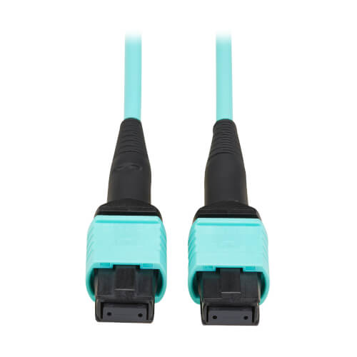 Tripp Lite series 40/100/400G Multimode 50/125 OM3 Fiber Optic Cable (8F MPO/MPO-PC F/F), Type-A Polarity, OFNP, Aqua, 10 m (32.8 ft.)