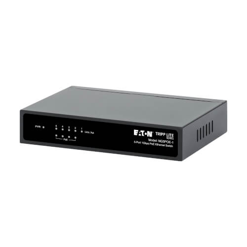 Tripp Lite series 5-Port 10/100/1000 Mbps PoE-Powered Desktop Gigabit Ethernet Unmanaged Switch with PoE+ Pass-Through, 65W, Metal Enclosure