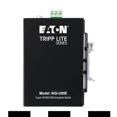 Product Image: NGI-U05E Tripp Lite series 5-Port Unmanaged Industrial Gigabit Ethernet Switch - 10/100/1000 Mbps, Ruggedized, -40° to 75°C, iQoS, DIN/Wall Mount, TAA