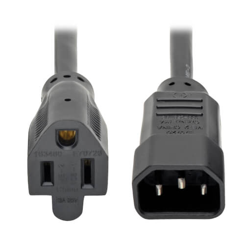 Product Image: P002-001-13A Tripp Lite series NEMA 5-15R to C14 Computer AC Power Cable - 13A, 125V, 16 AWG, 1 ft. (0.31 m), Black