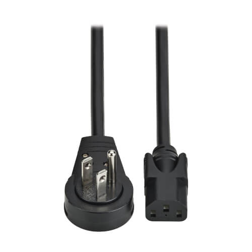 Tripp Lite series Computer AC Power Cable, NEMA 5-15P to C13 - 360-Degree Rotating Right-Angle 5-15P Plug, 10A, 125V, 18 AWG, 10 ft. (3 m), Black