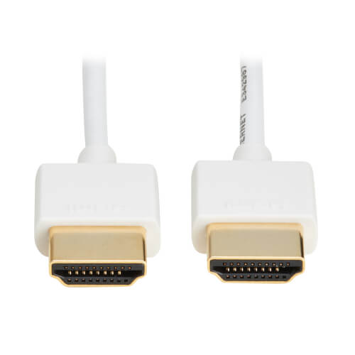 Tripp Lite series Slim High-Speed HDMI Cable with Ethernet and Digital Video with Audio, UHD 4K 60 Hz (M/M), White, 10 ft. (3.1 m)