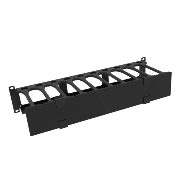 Hammond Rack Basics RB-HFM Series 2U Horizontal Finger Cable Manager with Cover, Single-Sided, 6.54 in Deep, Black, RB-HFMD2