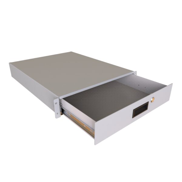 Hammond RDRW Series 2U Locking Rack Storage Drawer, 22 in Deep, 107 lb Capacity, Light Gray, RDRW1900322LG1