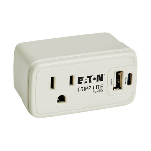 Tripp Lite Power It! 1-Outlet Travel Charger and Power Strip, 5-15R Outlet, USB-C and USB-A Ports, 32W PD, 5-15P Direct Plug-In, Gray - SK10C32