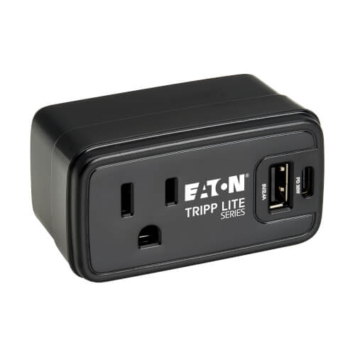 Tripp Lite Power It! 1-Outlet Travel Charger and Power Strip, 5-15R Outlet, USB-C and USB-A Ports, 32W PD, 5-15P Direct Plug-In, Black - SK10C32B
