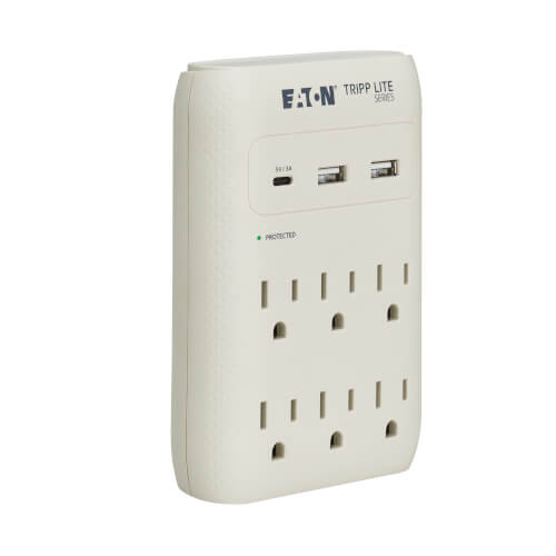 Tripp Lite series Protect It! 6-Outlet Surge Protector - 5-15R Outlets, USB-C and USB-A Ports, 5-15P Direct Plug-In, 1080 Joules, Gray