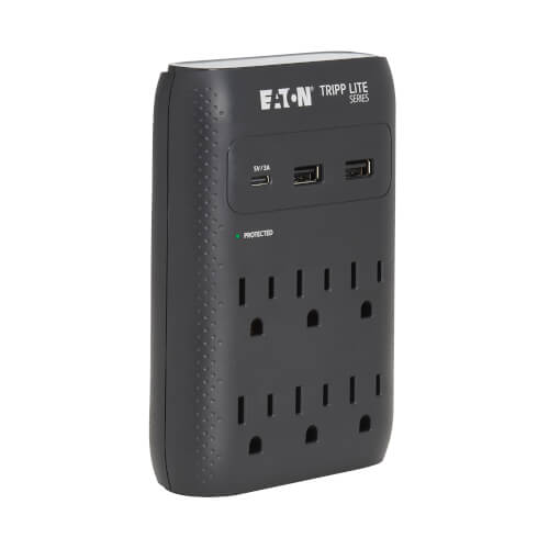 Tripp Lite series Protect It! 6-Outlet Surge Protector - 5-15R Outlets, USB-C and USB-A Ports, 5-15P Direct Plug-In, 1080 Joules, Black