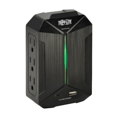 Tripp Lite series Protect It! 6-Outlet Surge Protector - 5-15R Outlets, 2 USB Ports, 5-15P Direct Plug-In, 490 Joules, Black