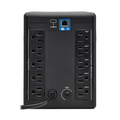 Tripp Lite 1000VA 600W 120V Line-Interactive Cloud-Connected UPS - 10 5-15R Outlets (5 Surge-Only), LCD, 5-15P Plug, Tower - SMART1000LCDTNC