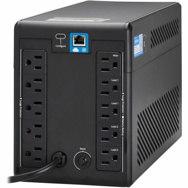 Tripp Lite 1000VA 600W 120V Line-Interactive Cloud-Connected UPS - 10 5-15R Outlets (5 Surge-Only), LCD, 5-15P Plug, Tower - SMART1000LCDTNC
