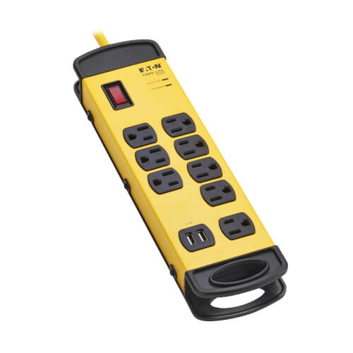 Tripp Lite series 8-Outlet Industrial Safety Surge Protector - 2 USB-A Ports, 25 ft. Cord, 1960 Joules, Metal Housing