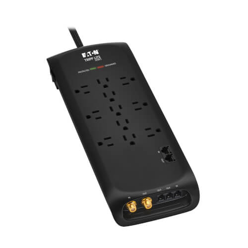 Tripp Lite Protect It! 11-Outlet Surge Protector, 5-15R, 4200 Joules, Phone/Modem/Coax/Ethernet Protection, 8 ft. Braided Cord, Black - TLP118DBNET