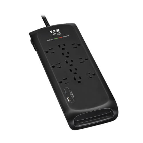 Tripp Lite series Protect It! 11-Outlet Surge Protector - 5-15R Outlets, 4200 Joules, 2 USB Charging Ports, 8 ft. (2.4 m) Braided Cord, Black