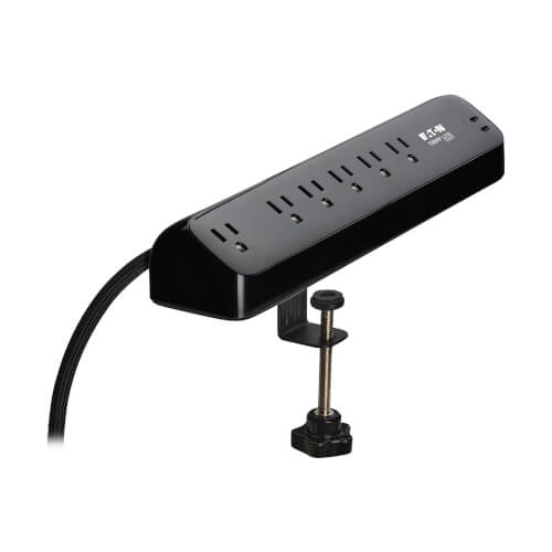 Tripp Lite Protect It! 6-Outlet Surge Protector, 5-15R Outlets, 2 USB-C (30W PD), 900 Joules, Desk Clamp, 10 ft. Braided Cord, Black - TLP610U30CLAMPB