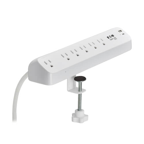 Tripp Lite Protect It! 6-Outlet Surge Protector with USB-A and USB-C Charging, 5-15R, 900 Joules, Desk Clamp, 6 ft. Cord - TLP66UCLAMP