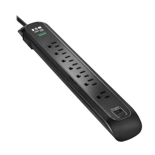 Tripp Lite series Protect It! 7-Outlet Surge Protector - 5-15R Outlets, 1500 Joules, 2 USB Charging Ports, 6 ft. (1.8 m) Cord, Black