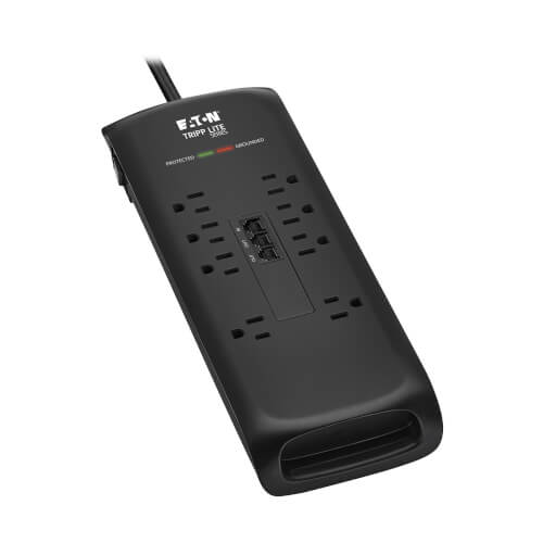 Tripp Lite series Protect It! 8-Outlet Surge Protector - 5-15R Outlets, 2400 Joules, Telephone/Modem Protection, 8 ft. (2.4 m) Braided Cord, Black