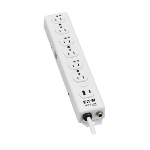Tripp Lite series Safe-IT UL 1363 Medical-Grade Power Strip, 6 Hospital-Grade Outlets, USB Charging, Safety Covers, Antimicrobial, 2 ft. Cord