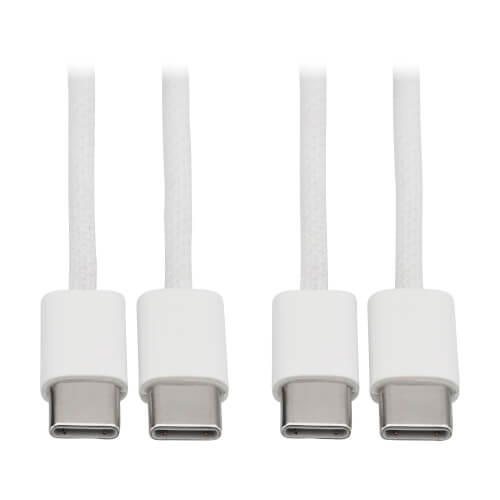 Product Image: U040-B03-C-2 Tripp Lite series USB-C to USB-C Charging Cable (M/M) - 60W PD Charging, Slim Braided Jacket, White, 1 m (3.3 ft.), 2 Pack
