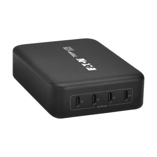Product Image: U280-004-240C4 Tripp Lite series 4-Port 240W USB-C GaN Charger for Laptops - PD 3.1 Fast Charging, Dynamic Power Allocation, Gray