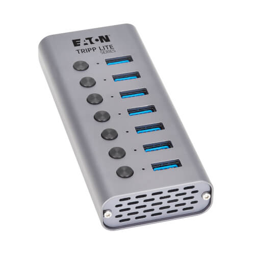 Tripp Lite series 7-Port USB-C Hub - USB 3.2 Gen 1 (5 Gbps) USB-A Ports with On/Off Buttons, Optional USB-A Adapter, Gray