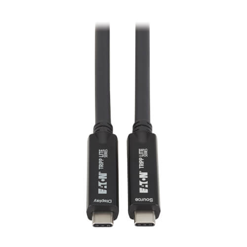 Product Image: U420F-7P5M Tripp Lite USB-C Full-Function Fiber Active Optical Cable (M/M), USB 3.2 Gen 2 10Gbps, 8K, HDR, 60W PD, Black, 7.5 m (24.6 ft.) - U420F-7P5M
