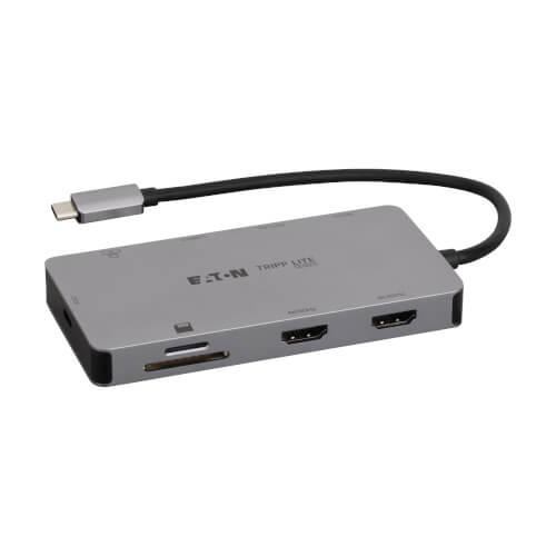 Tripp Lite series USB-C Travel Dock, Triple Display - 4K 60 Hz HDMI, 8K USB-C, HDR, 4:4:4, HDCP 2.3, USB 3.2 Gen 1 Hub Ports, GbE, 100W PD Charging