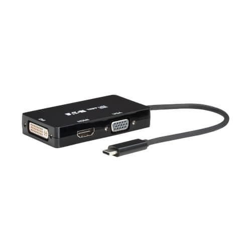 Tripp Lite series USB-C Multiport Adapter (M/3xF) - 4K 60 Hz HDMI, DVI, VGA, HDCP, Black