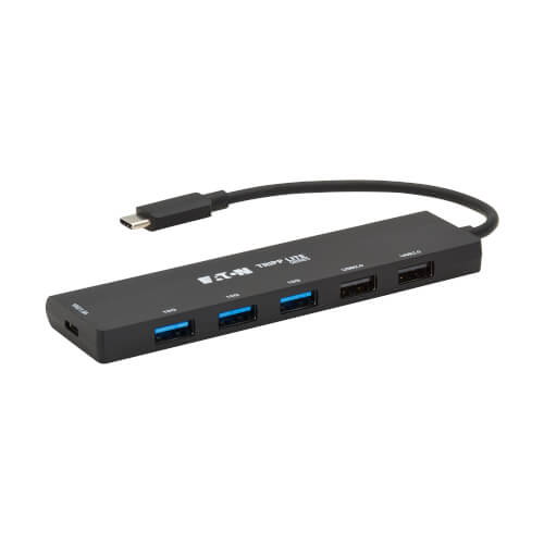 Tripp Lite series 6-Port Slim USB Hub, USB 3.2 Gen 2 (10 Gbps) and USB-A 2.0 Hub Ports, USB-C Connector with USB-A Adapter, Black