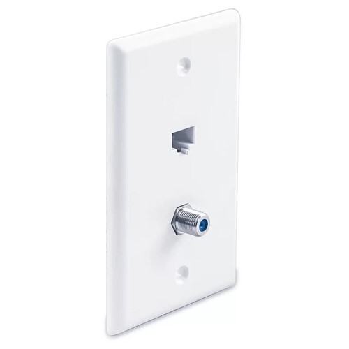 1-PORT CAT6, 1-PORT 3GHZ F- TYPE FACEPLATE, WHITE 1-PORT CAT6, 1-PORT 3GHZ F- TYPE FACEPLATE, WHITE
