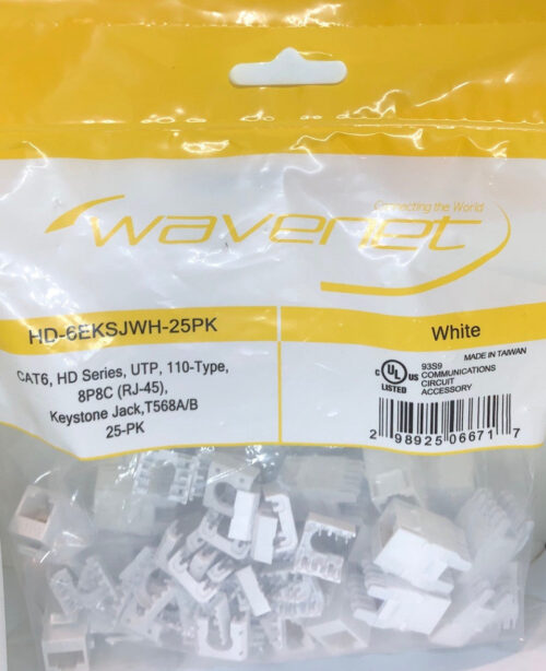 CAT5E, HDJ-Series, UTP, 110-Type, 8P8C (RJ-45), Keystone Jack T568A/B - White 25-Pack