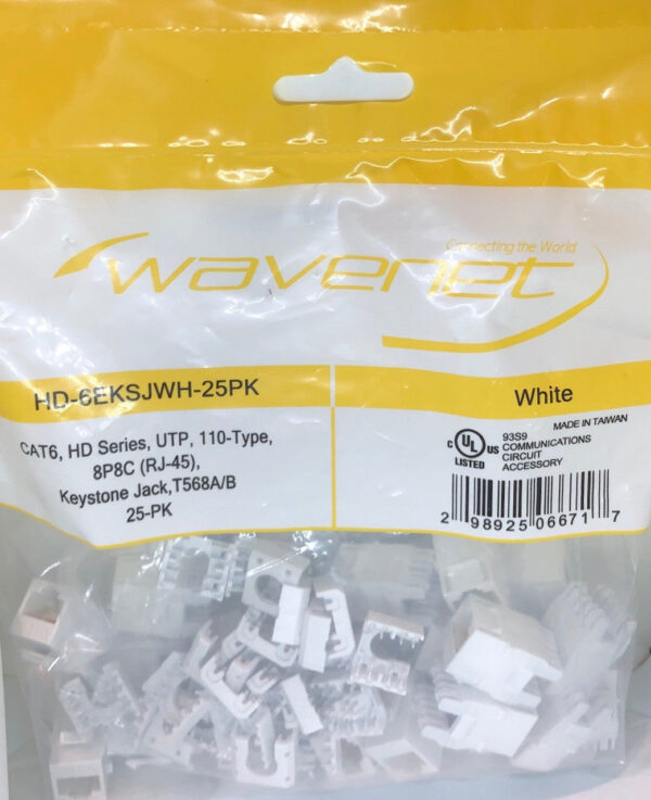 CAT5E, HDJ-Series, UTP, 110-Type, 8P8C (RJ-45), Keystone Jack T568A/B - White 25-Pack